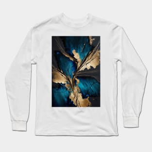 Midnight Golden Blue - Abstract Resin Art Long Sleeve T-Shirt